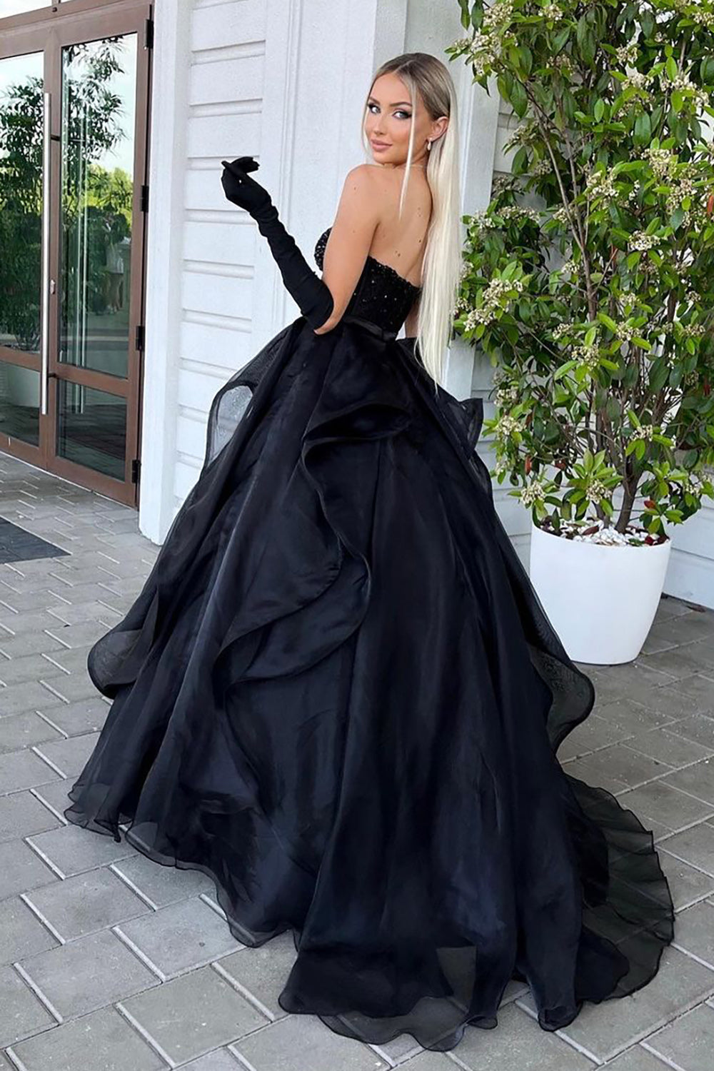 Black Strapless Evening Gown 2023 Beaded Birthday Party Dress Mermaid Long  Prom Dresses High Slit Vestido Elegante